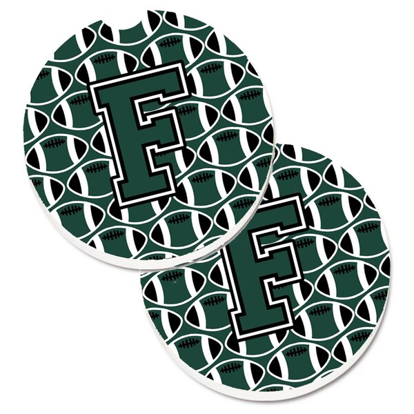 Carolines Treasures Letter F Football Green and White Cup Holder Car Coaster, PK2 CJ1071-FCARC - main